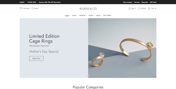 Alukas - Modern Jewelry Store WordPress Theme