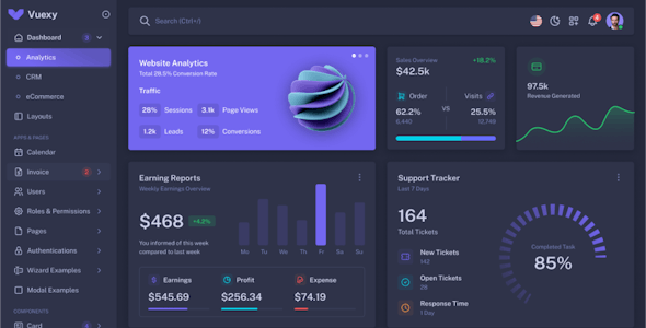 Vuexy - Vuejs, Nuxt, Next.js, HTML, Laravel, Asp.Net & Django Admin Dashboard Template